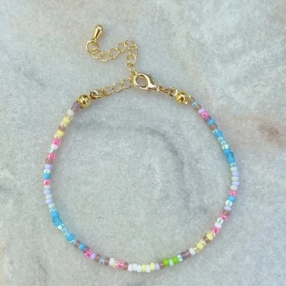 New Goldplated Beaded Bracelet Multicolor Bead Bracelet Colorful Bead Bracelet - Picture 3 of 4